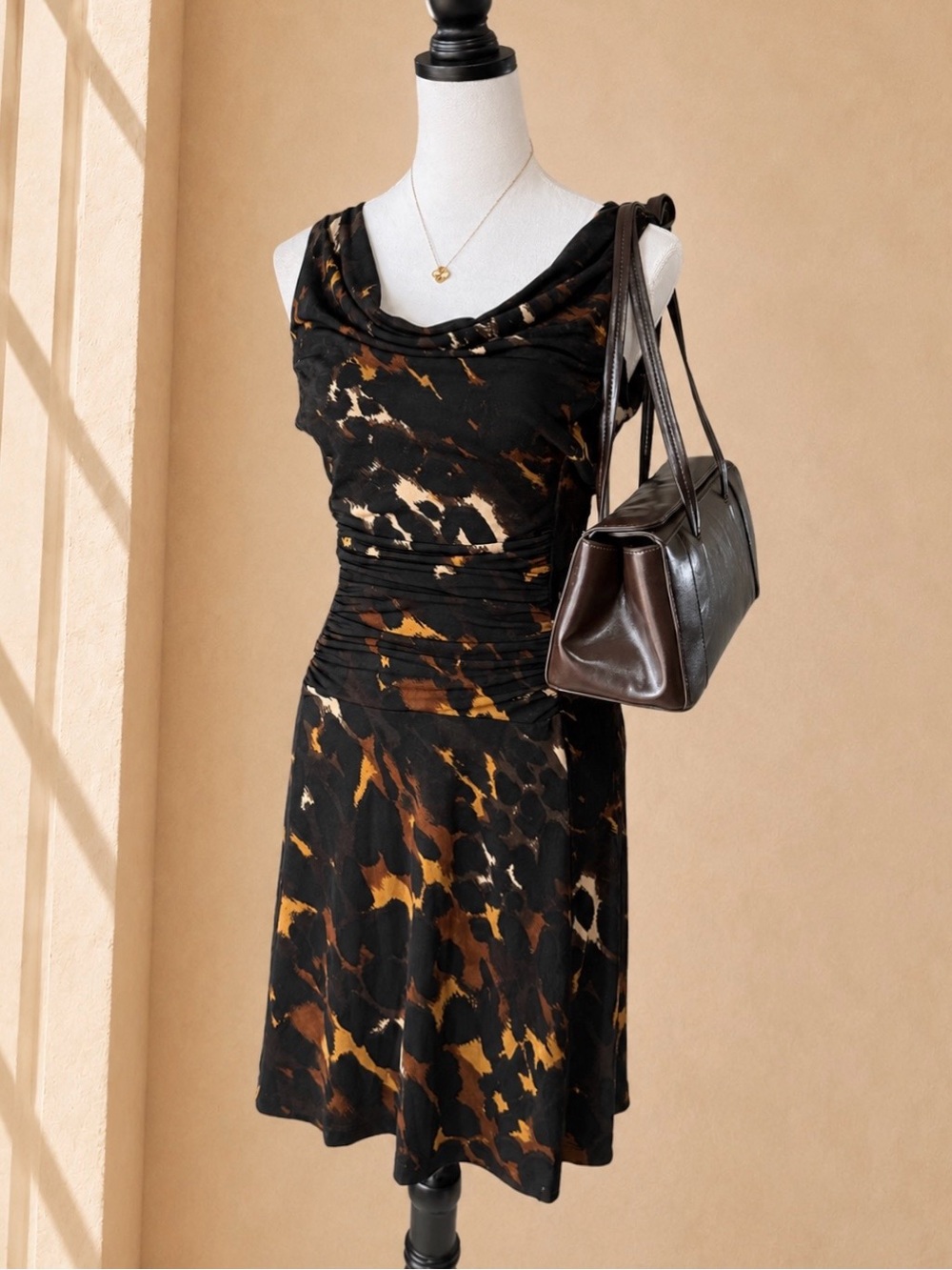 En Focus Studio Abstract Print Cowl Neck Ruched Dress